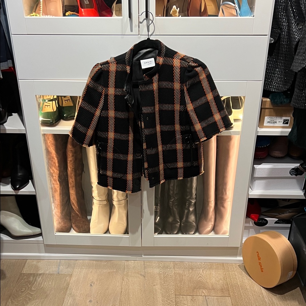 Akris punto Black Beige Orange Plaid Jacket